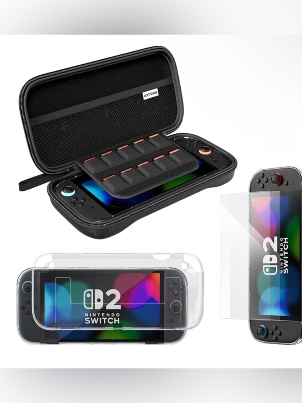 Switch 2 Carrying Case, Silicone Protective Cover, 2 Piece HD Screen Protector